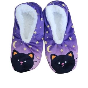 FUZZY SLIPPERS CAT WITH MOON & STARS SZ OS NWT